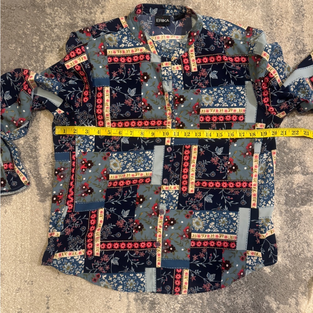Erika Women’s Patchwork Floral Shirt - Blue, Red, and White - Picture 4 of 5